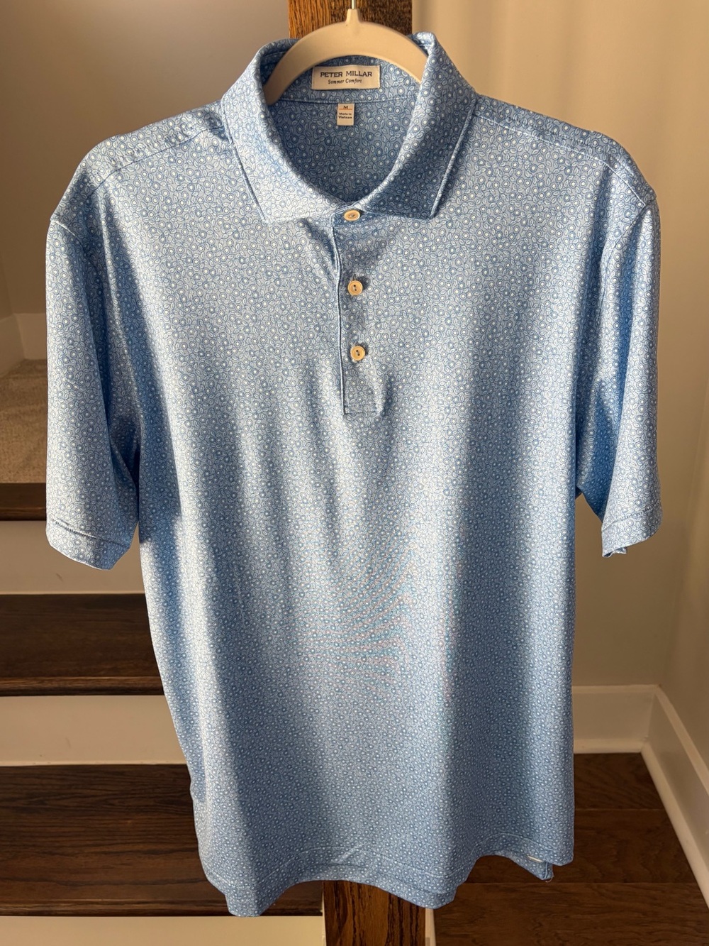 Peter Millar Light Blue Micro-Pattern Summer Comfort Polo Medium